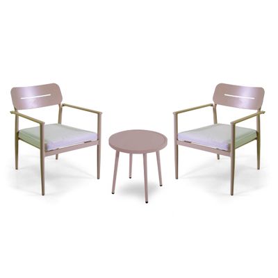 Poltrona alluminio IBIZA 2pz con tavolino tondo beige