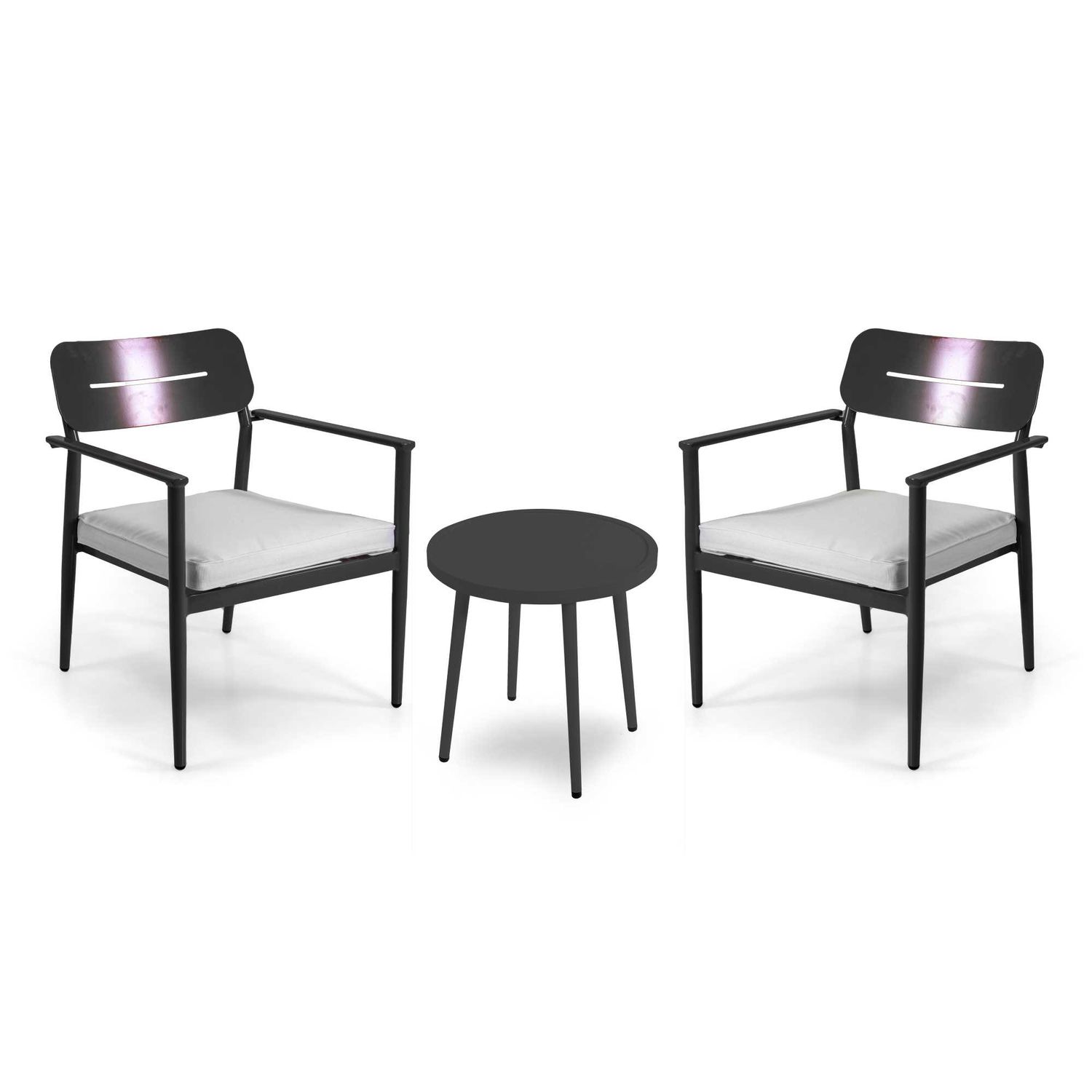 Poltrona alluminio IBIZA 2pz con tavolino tondo antracite