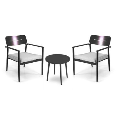 Poltrona alluminio IBIZA 2pz con tavolino tondo antracite