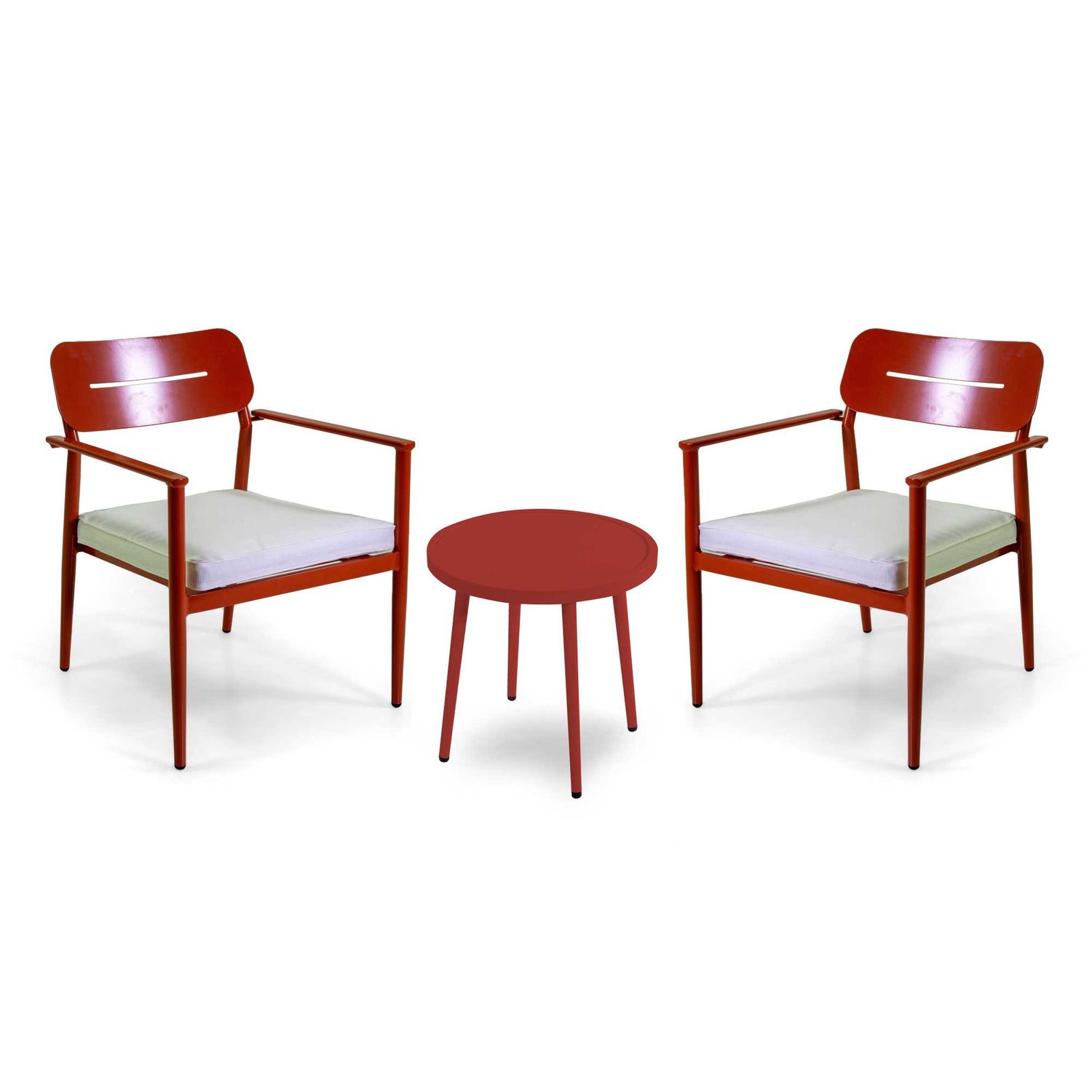 Poltrona alluminio IBIZA 2pz con tavolino tondo rosso terracotta