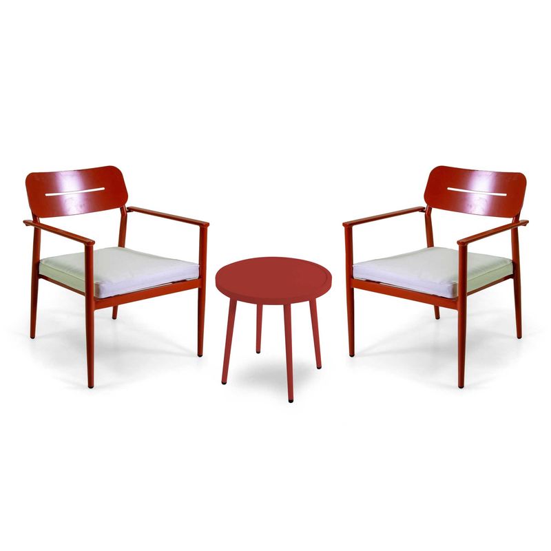 Poltrona alluminio IBIZA 2pz con tavolino tondo rosso terracotta