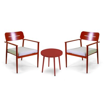 Poltrona alluminio IBIZA 2pz con tavolino tondo rosso terracotta