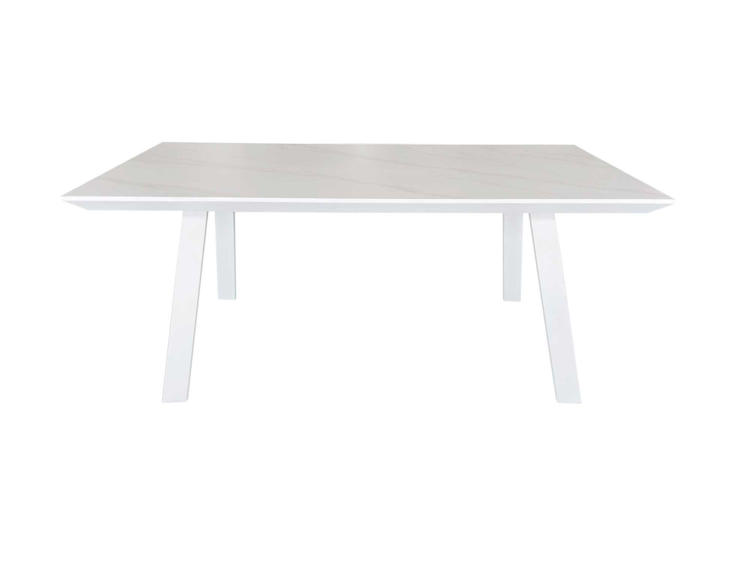 Tavolo Vacchetti MOODY bianco isolato, con top in pietra sinterizzata effetto marmo
