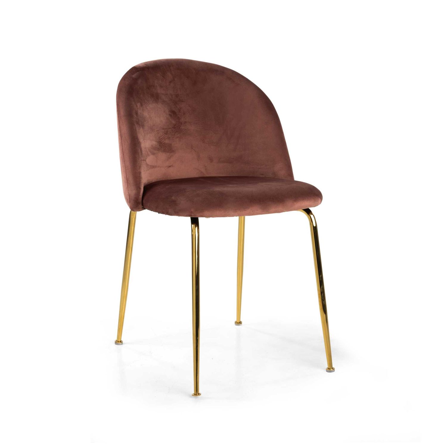 Sedia Vacchetti SAMMI in velluto rosa antico con gambe oro, vista prospettica