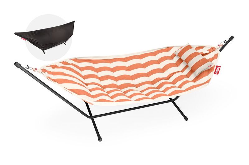 Fatboy Headdemock Superb incl. pillow and cover, Struttura / Telaio Black, Stripe Orange Creme