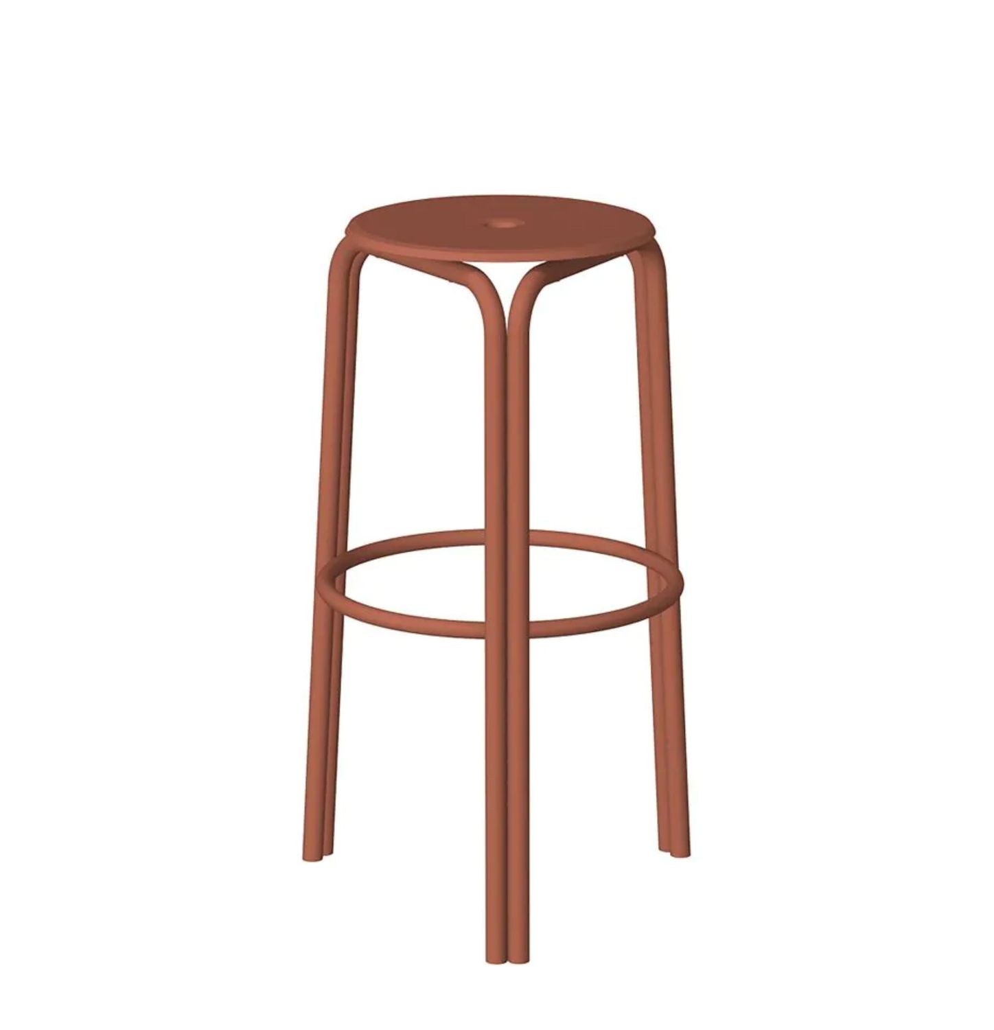 Sgabello alto UnoPiu' Salò color terracotta, visto frontalmente su fondo bianco
