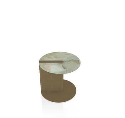 Tavolino Bontempi BOLT isolato con piano circolare e inserto metallico a vista