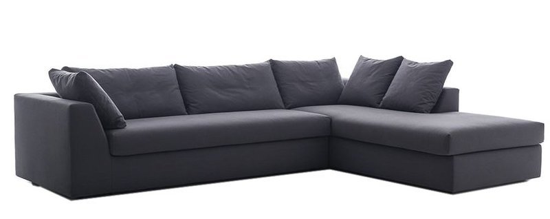 Divano letto Felis ASTON in configurazione chiusa, vista frontale del modello angolare