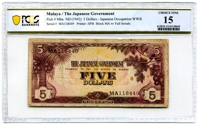 Malaya 5 Dollars Pick# M6a ND (1942) MA