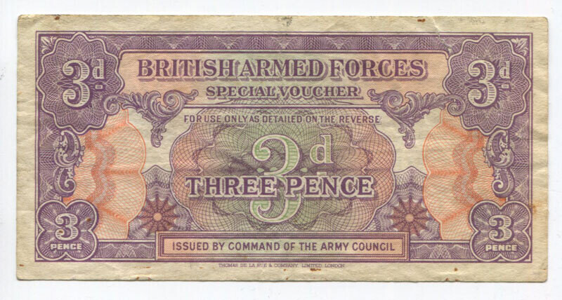 British Armed Forces Special Voucher 1946 3 Pence