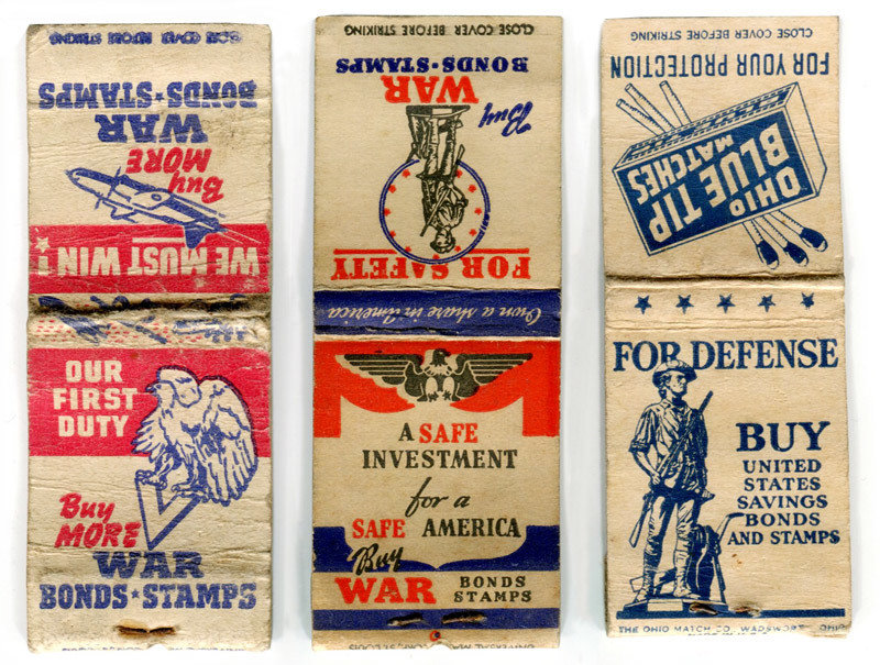 World War Matches covers - War Bonds and Stamps designs