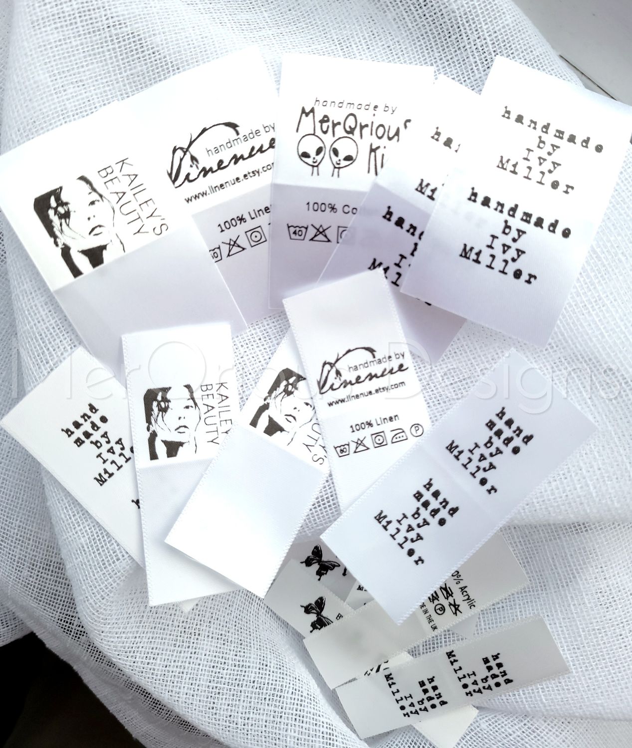 White Satin Ribbon Labels Custom Name &amp; Care Tags