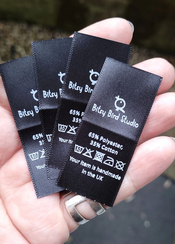 Black Satin Ribbon Labels Custom Name &amp; Care Tags