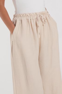 CREPE ELASTIC WAIST WIDE LEG TROUSERS