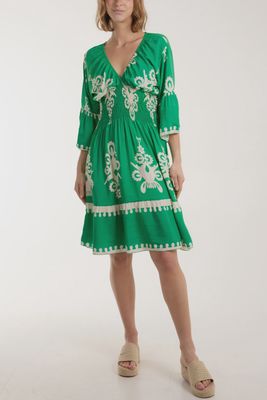 V-Neck shirred Midi dress