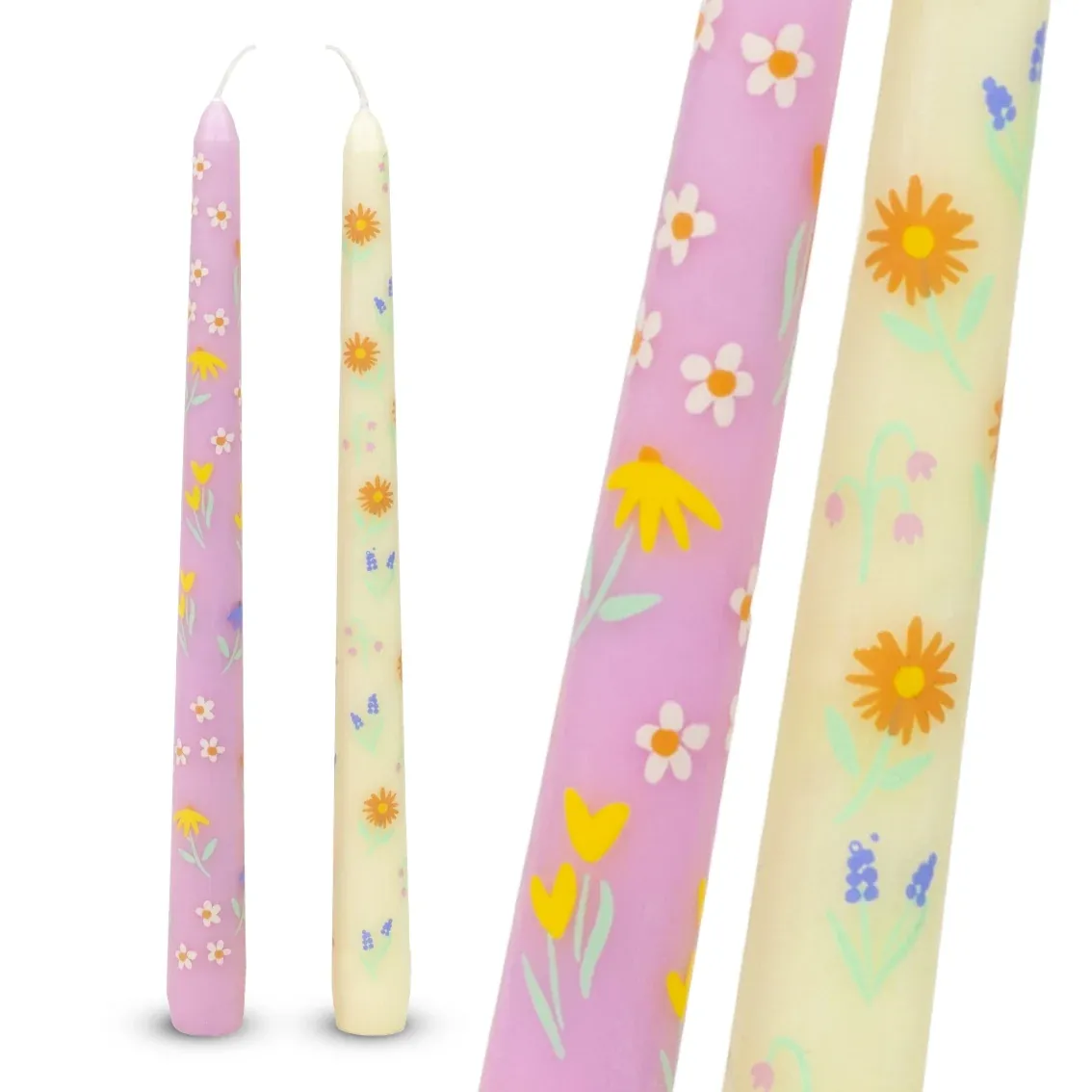 Floral Yellow &amp; Pink Dinner Candles