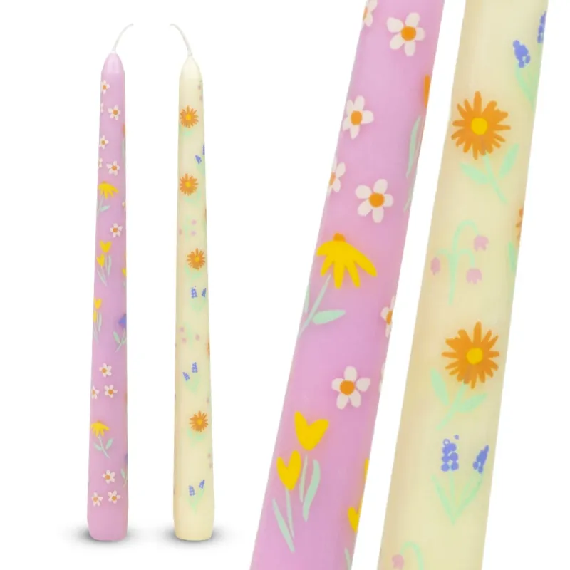 Floral Yellow &amp; Pink Dinner Candles