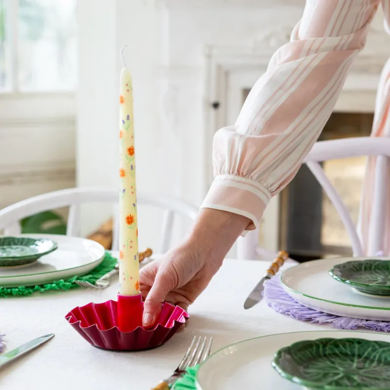 Floral Yellow &amp; Pink Dinner Candles