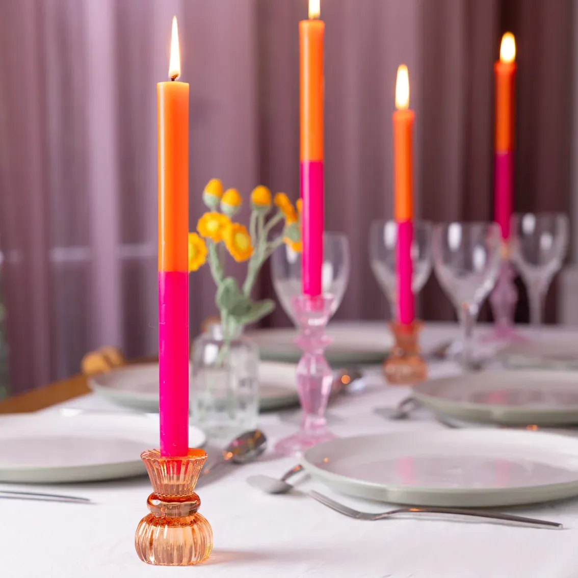 Orange &amp; Pink Straight Dinner Candles -