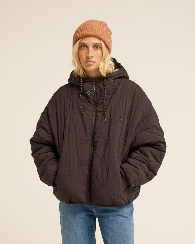 Fall Camper Women Black Puffer Jacket With Hood