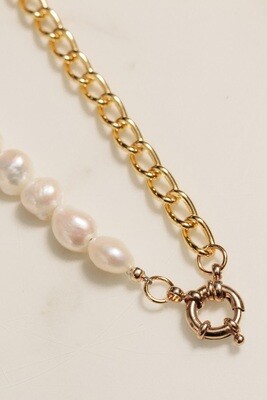 Brooklyn Half Pearl Half Gold Plated Chain Necklace