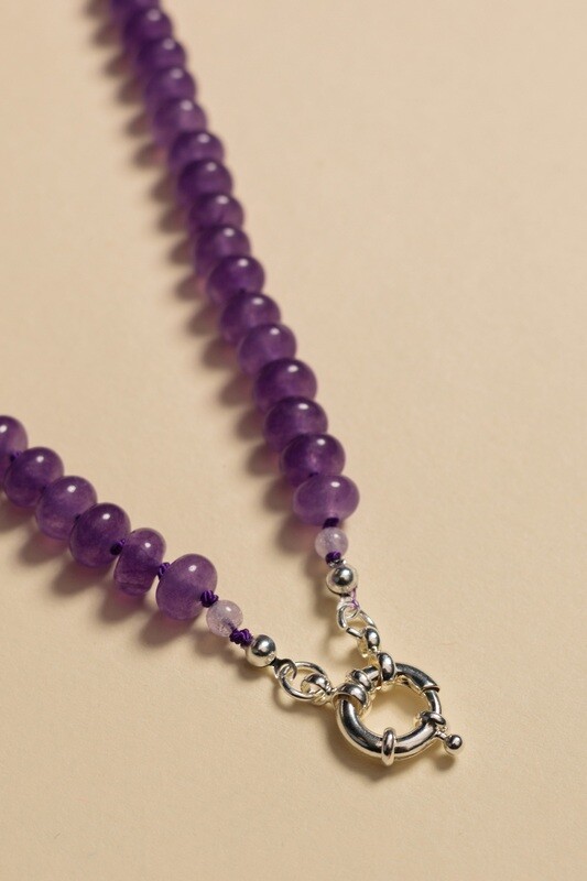 Silk Knotted Purple Jade Necklace