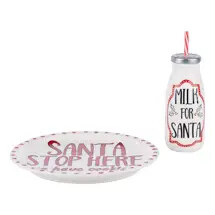 Santa Stop Here Plate and Milk Bottle