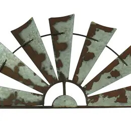 24 inch Rusty Metal Half Windmill Wall Hanging Decor