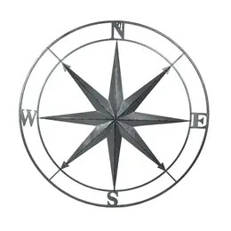 Galvanized Metal Nautical Compass Rose Wall Hanging 36 in.