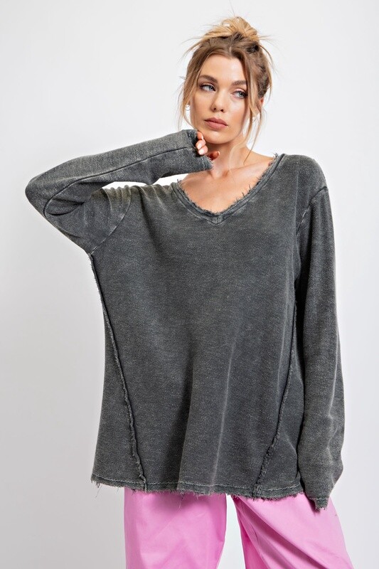 WASHED V NECK TOP