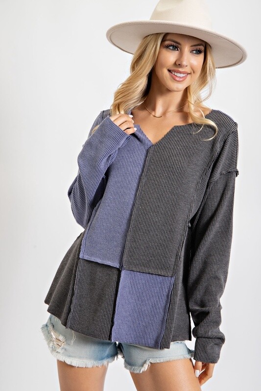 COLOR BLOCK RIB KNIT TOP