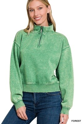 ACID WASH FLEECE HALF ZIP PULLOVER