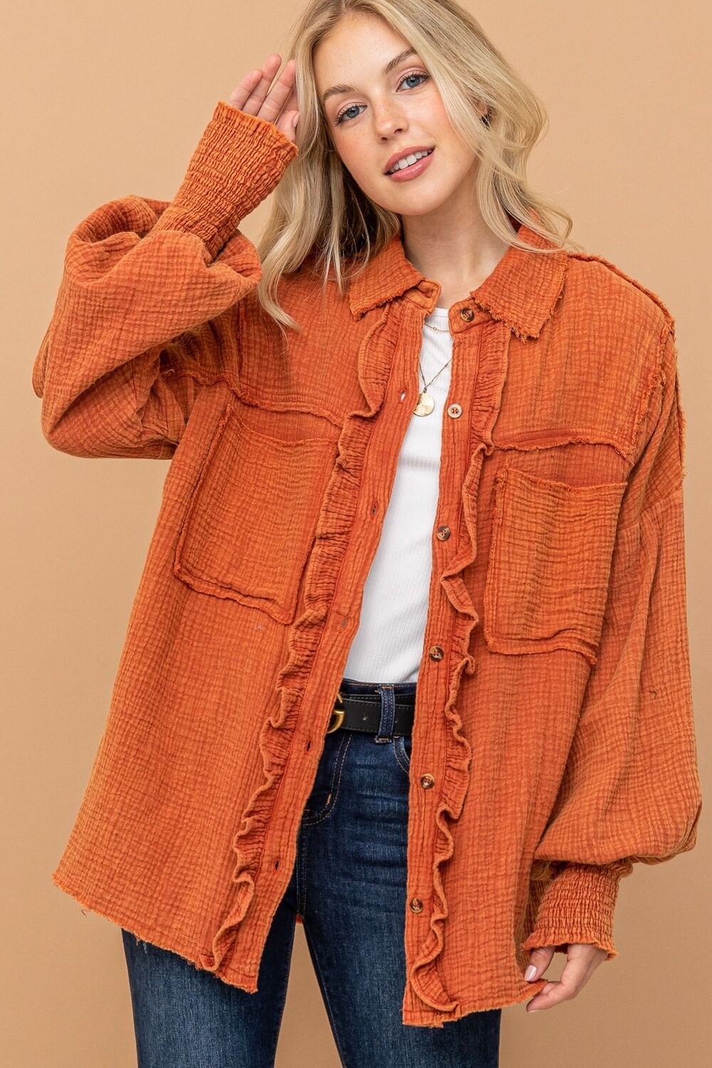 Washed Cotton Gauze Shirts Jacket