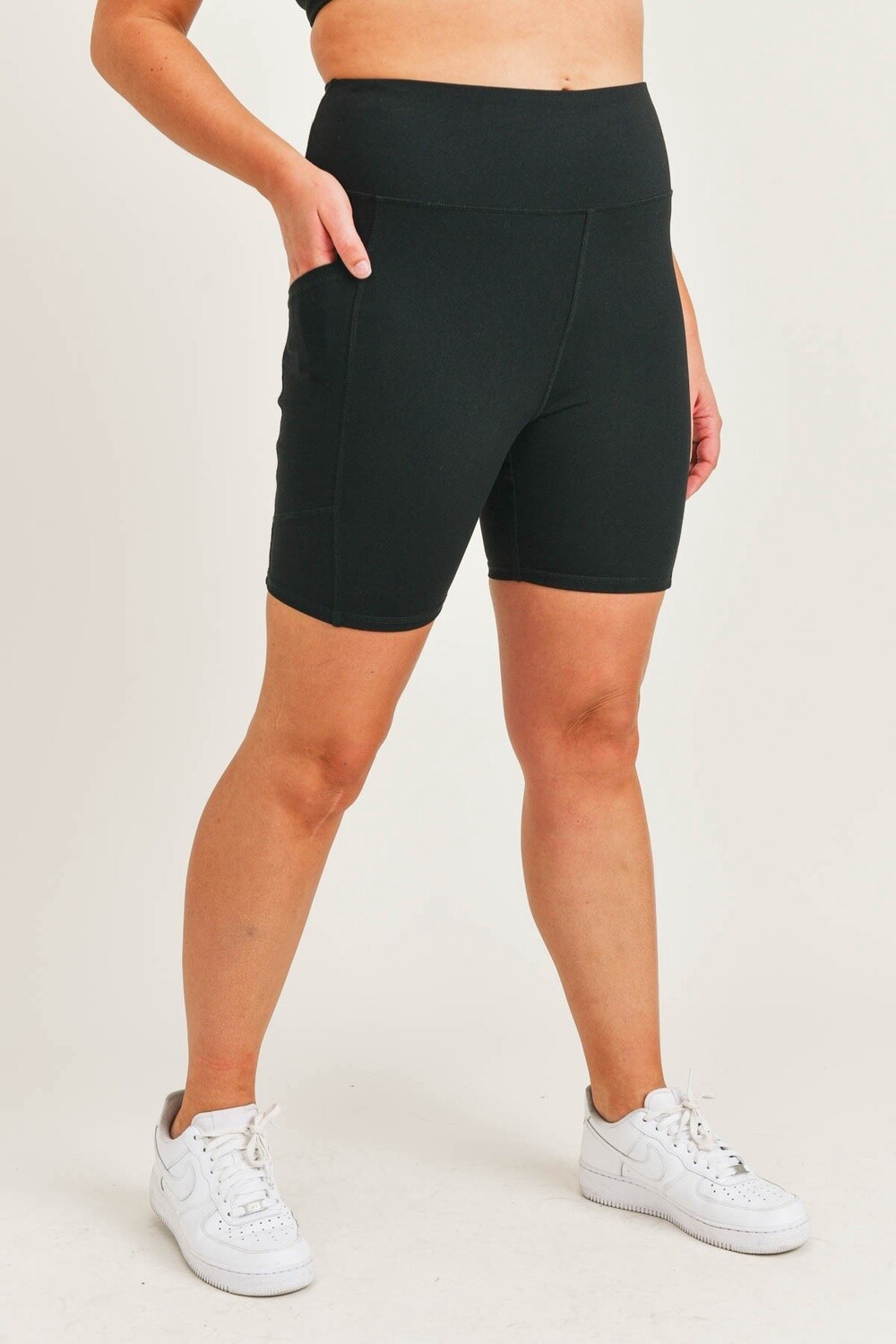CURVY Tapered Band Essential Biker Shorts, Colour: Black, Size: Xl