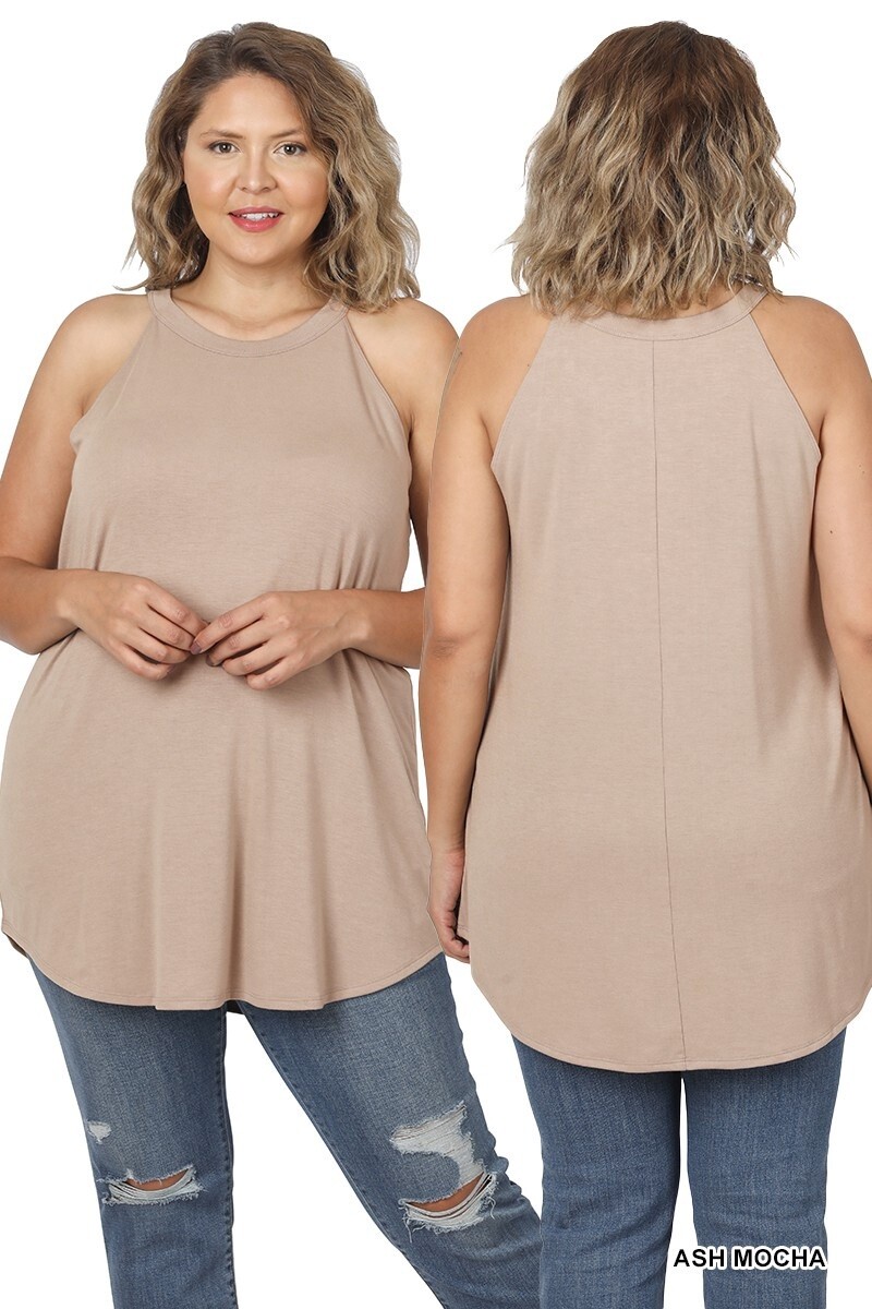 HALTER NECK TANK TOP, Colour: Ash Mocha, Size: 1X