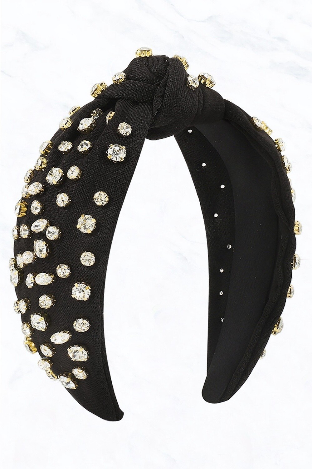 Top Knot, Rhinestones, Fabric Head Band, Colour: Black