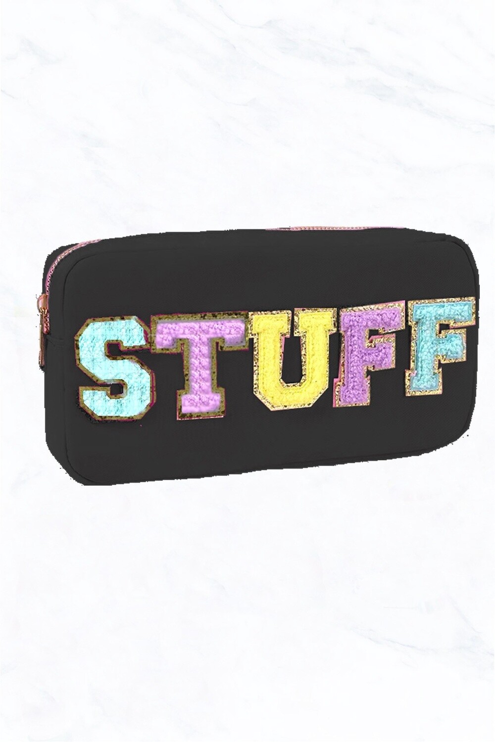 STUFF Colored Letter Cosmetic Large Nylon Bag, Colour: Black