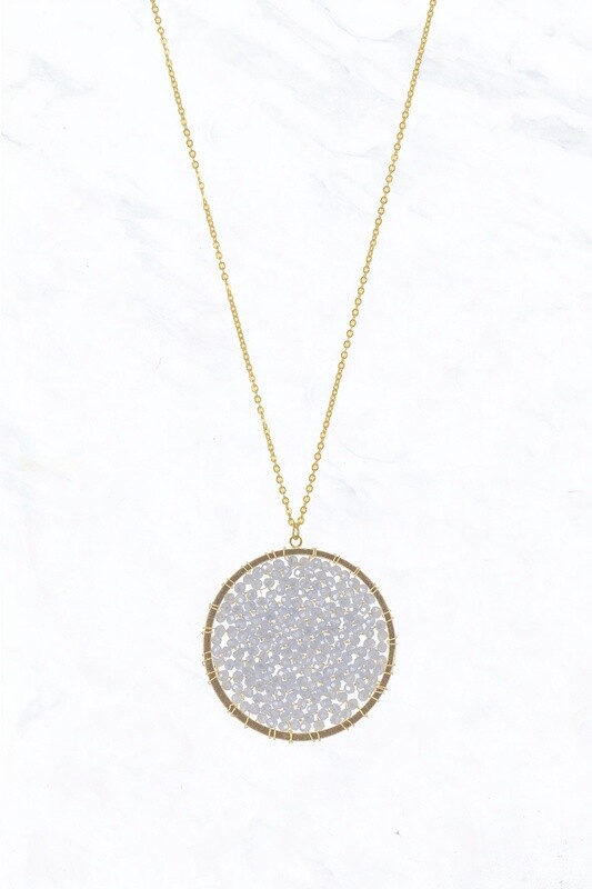 Tiny Glass Bead Wire Wrapped Pendant Necklace