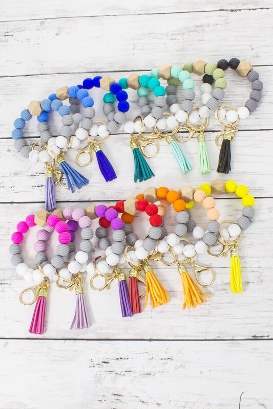 Colorful Rope Pattern Round Silicone Bead Keychain