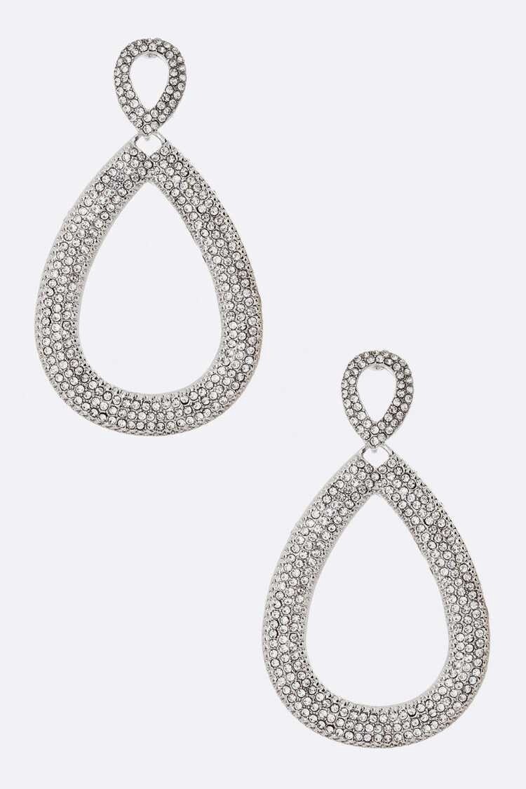 Stone Pave Teardrop Earrings, Colour: Silver/Clear