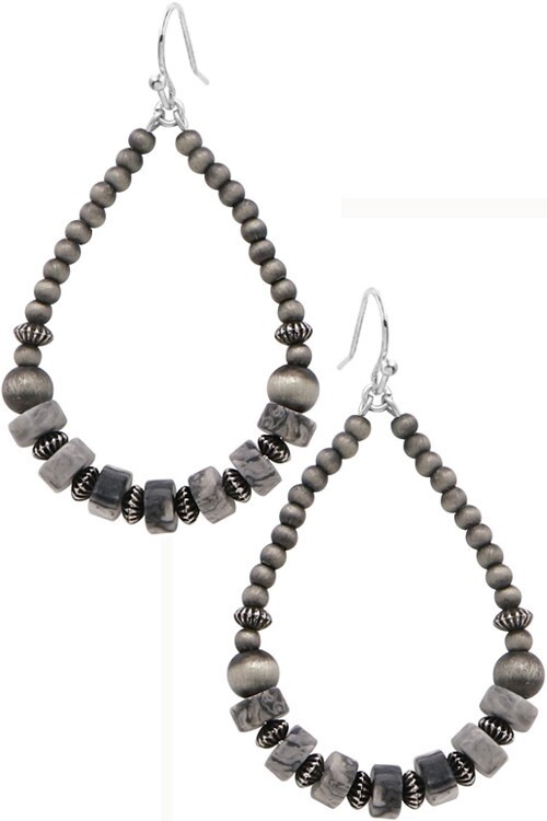 WESTERN NAVAJO PEARL GEMSTONE WIRE EARRING, Colour: Grey