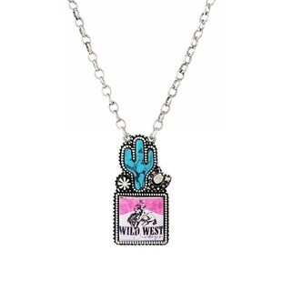 Print Wild West w/Turquoise Cactus Chain Necklace