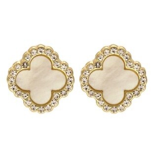 Rhinestones Mother of Pearl Post Earrings