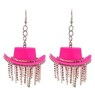 Cowboy Hat Rhinestone Tassel Earrings