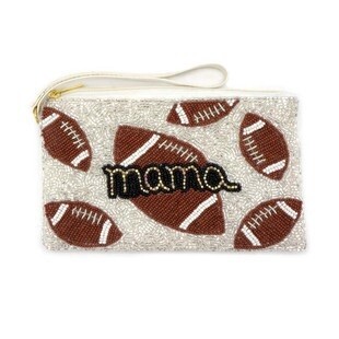 MAMA Football Seed Bead Pouch w/ Wristlet Strap