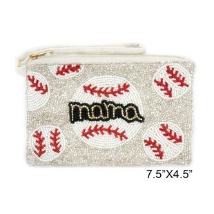 Mama Seed Bead Zip Pouch w/ Wristlet Strap
