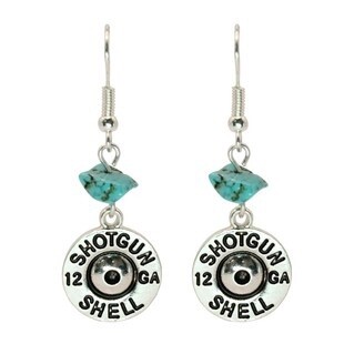 Shotgun Shell Metal Charm Earrings With Turquoise