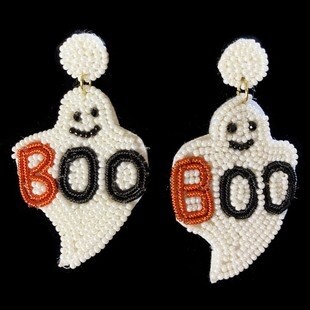 Halloween BOO Ghost White Seed Bead Dangle Earring