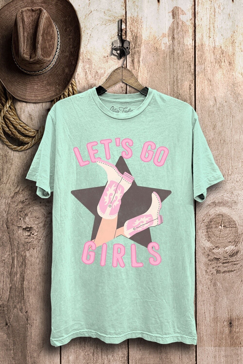 Lets Go Girls Graphic Top, Colour: Mint, Size: Small