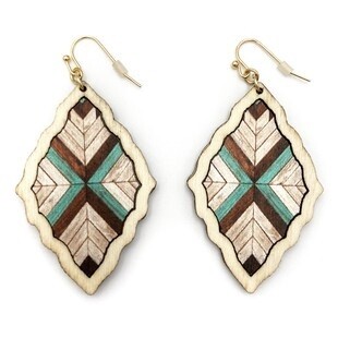 Leaf Turquoise Brown Wooden Earrings